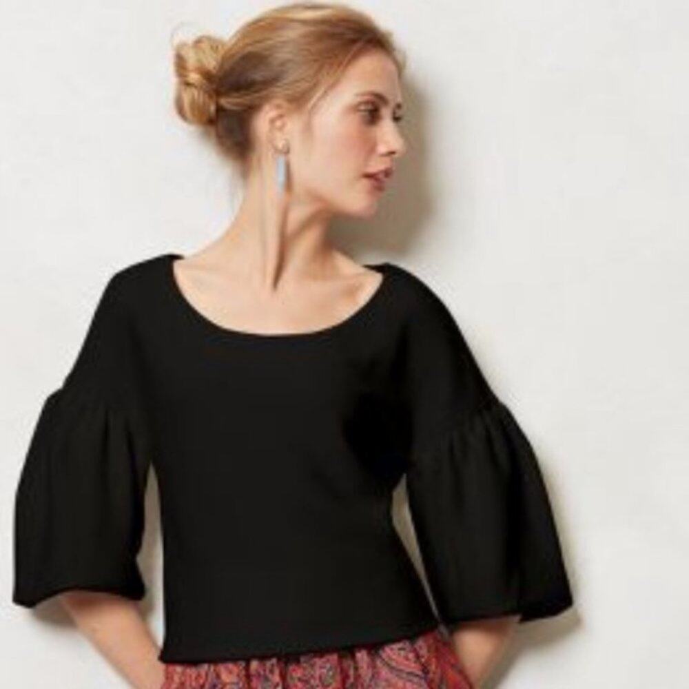 ANTHROPOLOGIE - DOLAN - Black Puff Sleeve Blouse